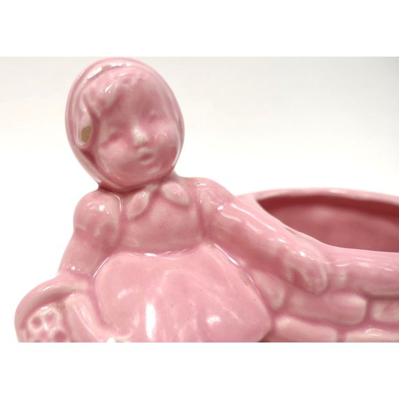 Planter Little Girl Well Flower Basket Vintage Chip 5 Inches Tall and Wide - Picture 2 of 6